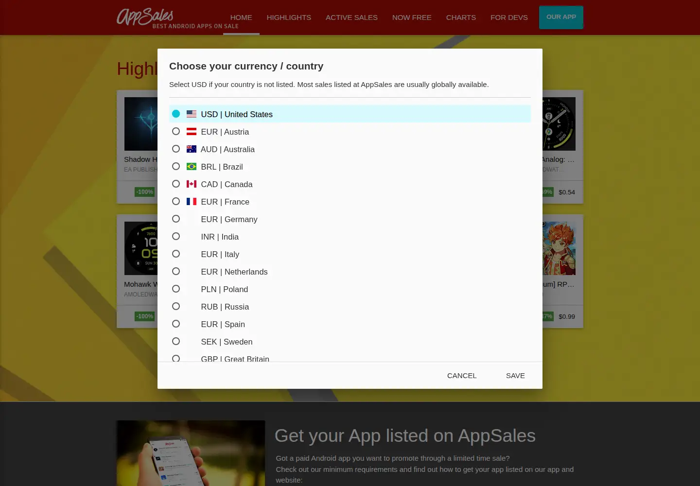 Screenshot of app-sales.net