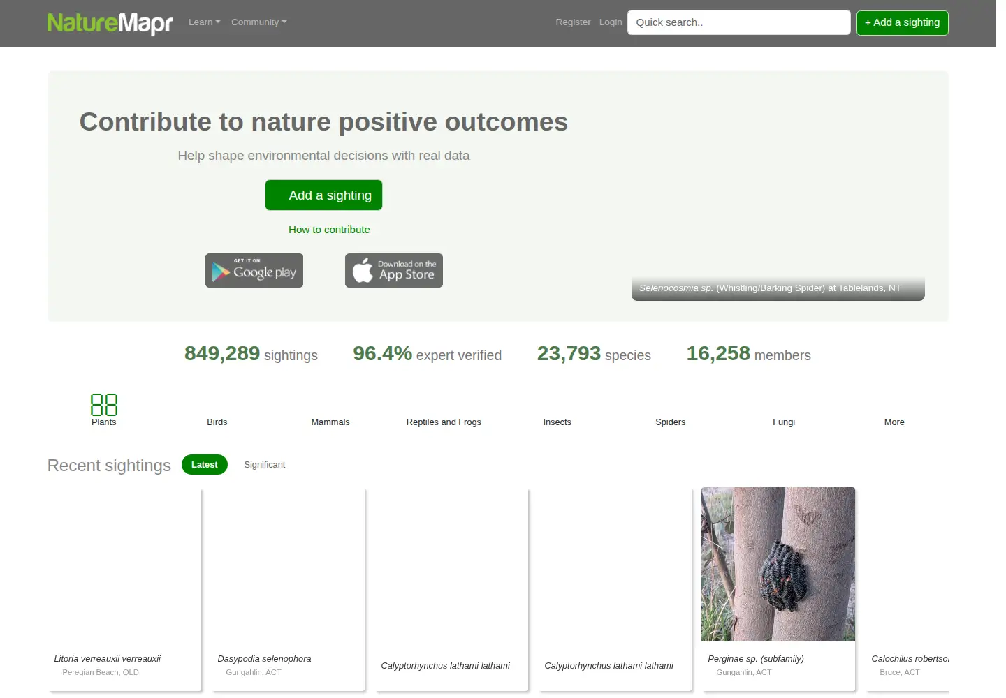 Captured homepage of naturemapr.org in the current scan