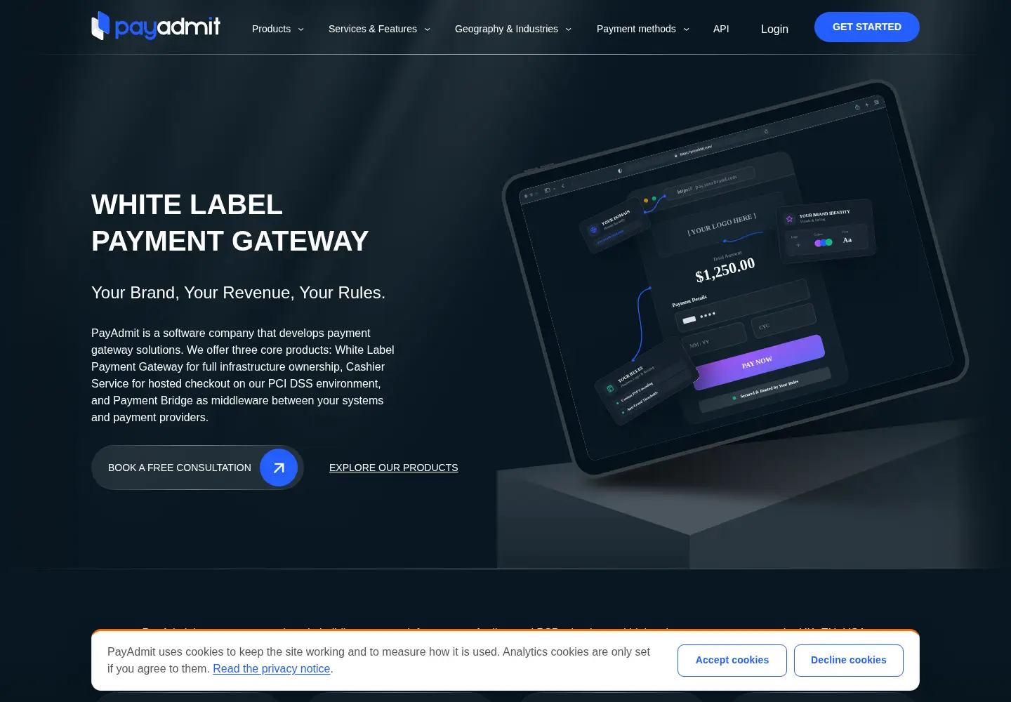 Captured homepage of payadmit.com in the current scan