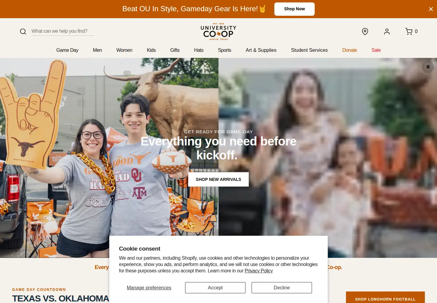 Captured homepage of universitycoop.com in the current scan