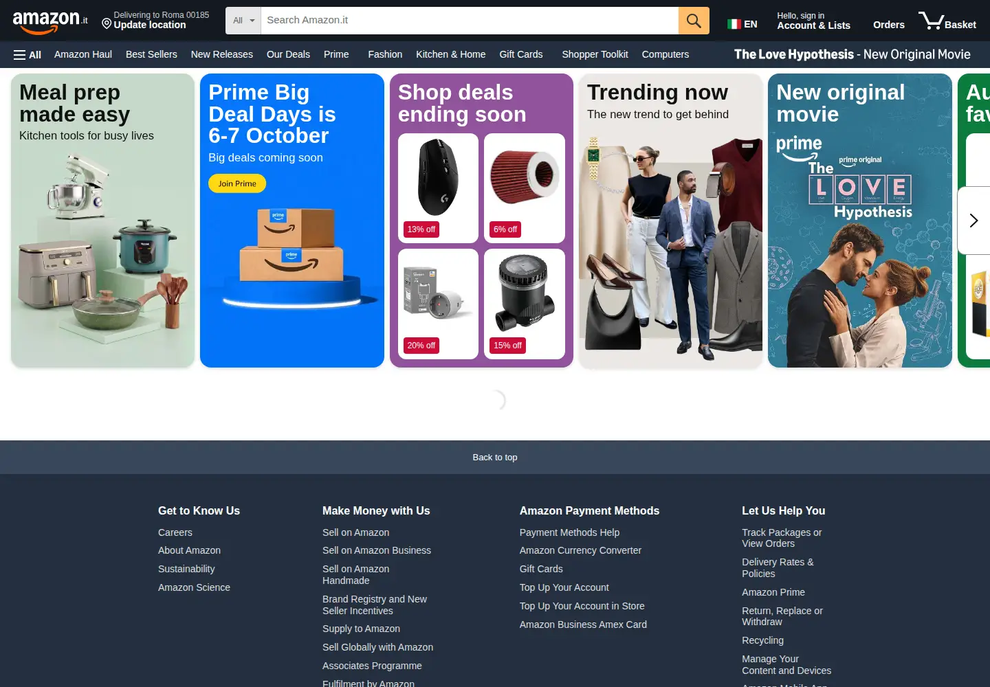 Screenshot of amazon.it