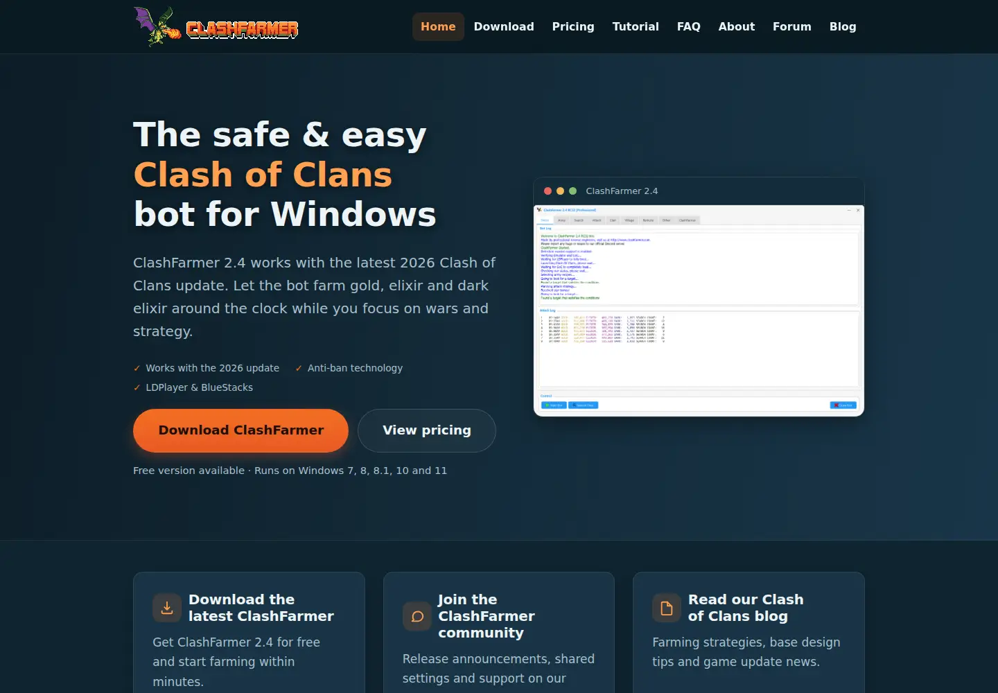 Captured homepage of clashfarmer.com in the current scan