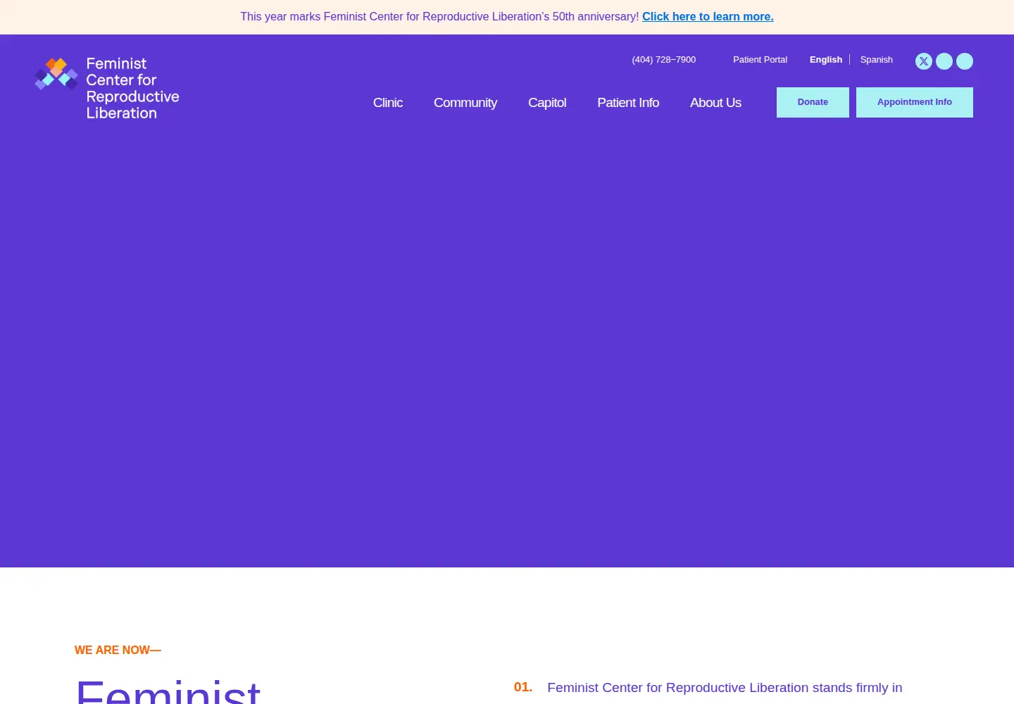 Captured homepage of feministcenter.org in the current scan