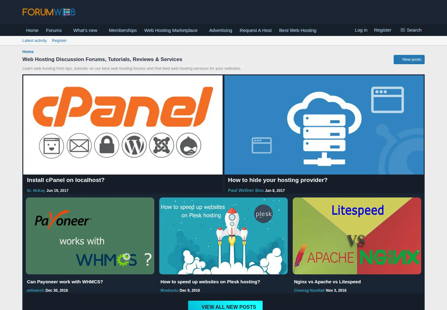 Captured homepage of forumweb.hosting in the current scan