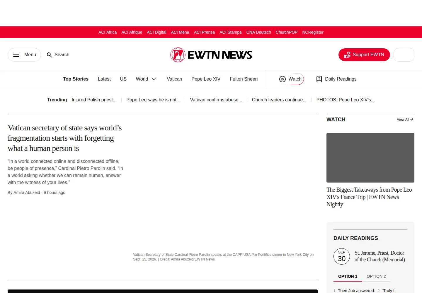 Screenshot of catholicnewsagency.com