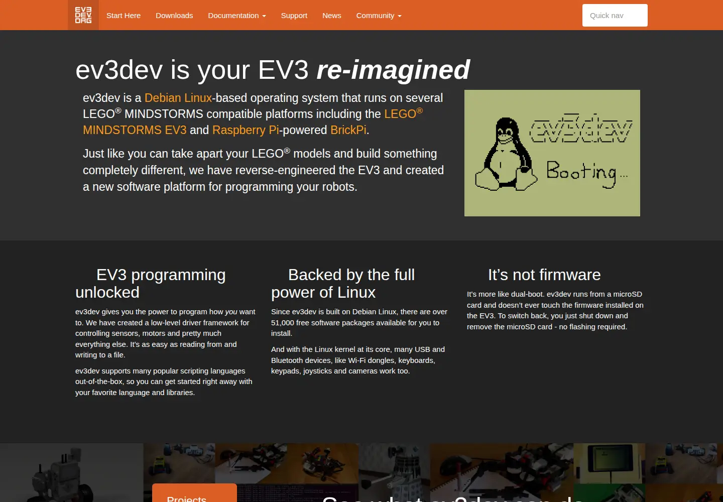 Captured homepage of ev3dev.org in the current scan