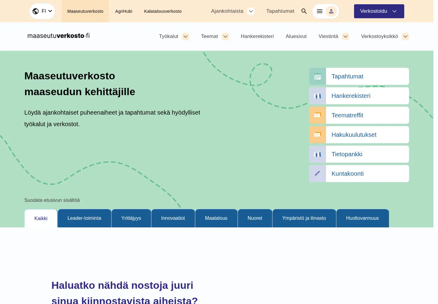 Captured homepage of maaseutuverkosto.fi in the current scan