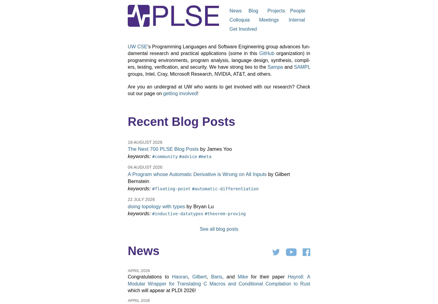 Screenshot of uwplse.org