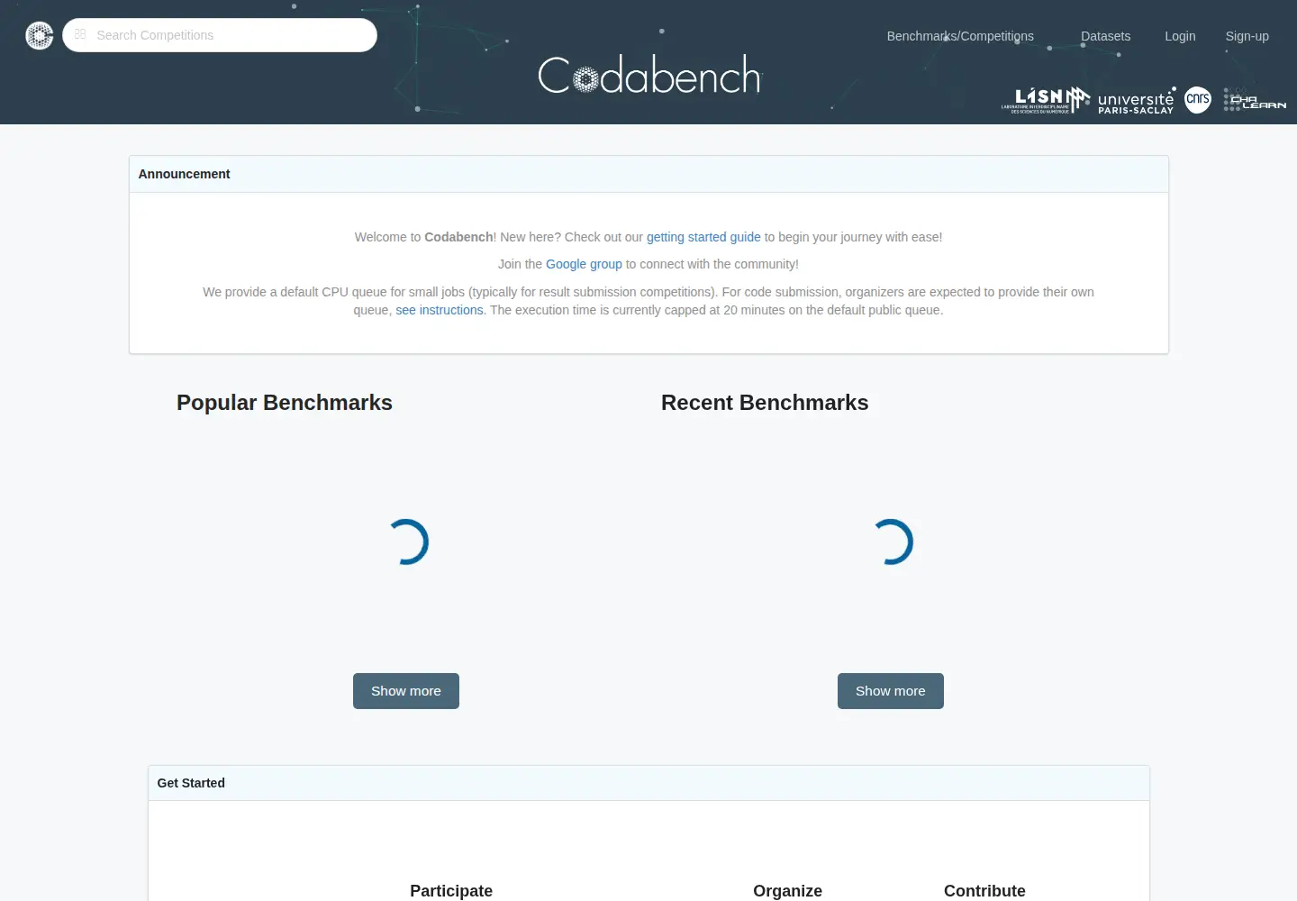 Captured homepage of codabench.org in the current scan