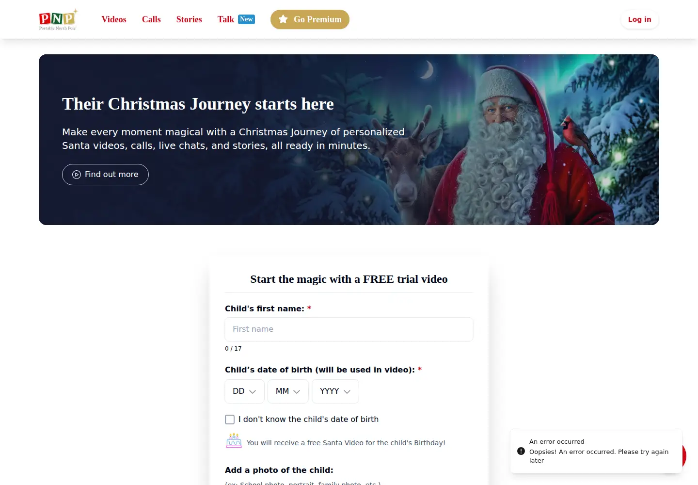 Captured homepage of portablenorthpole.com in the current scan