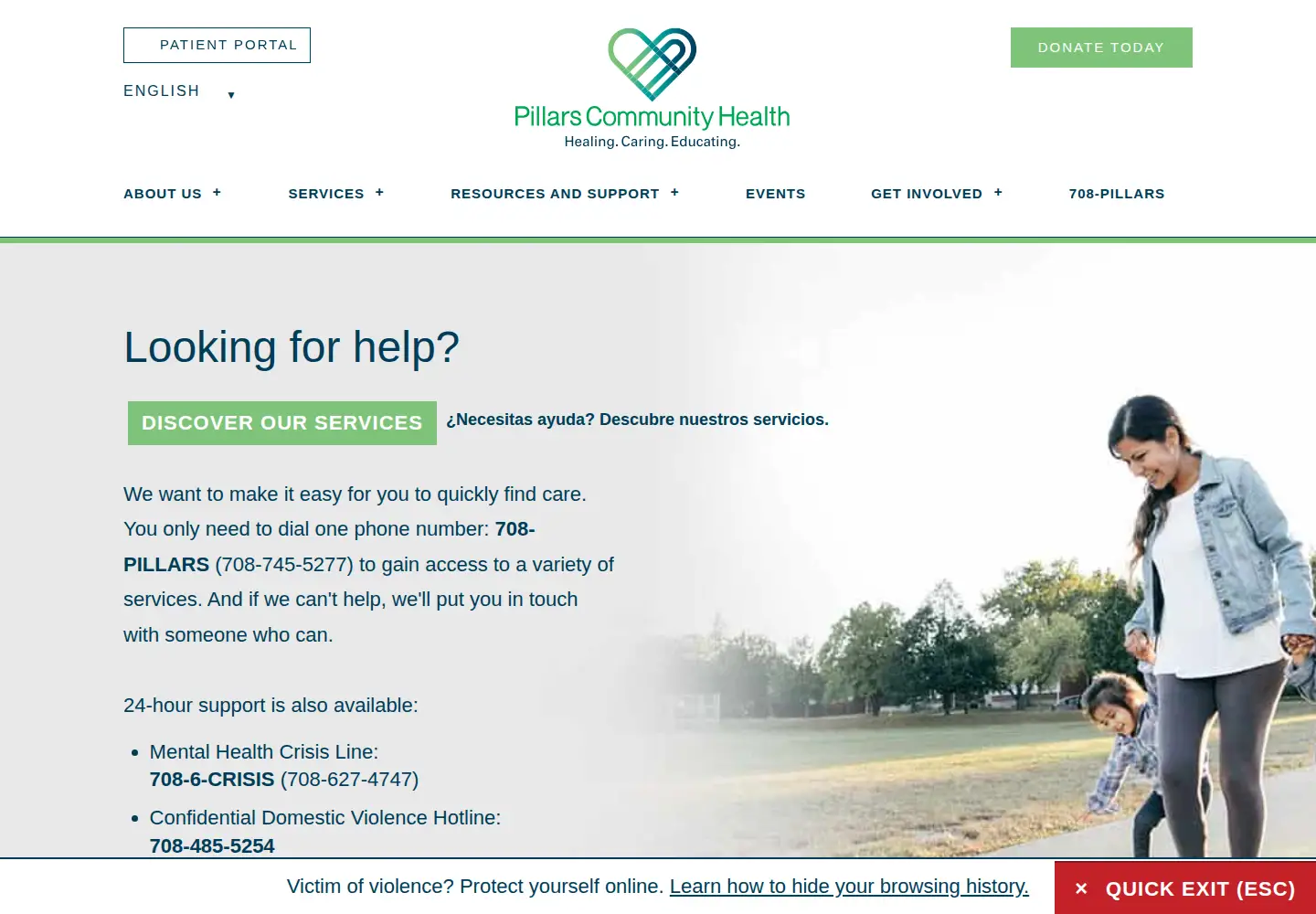 Screenshot of pillarscommunityhealth.org