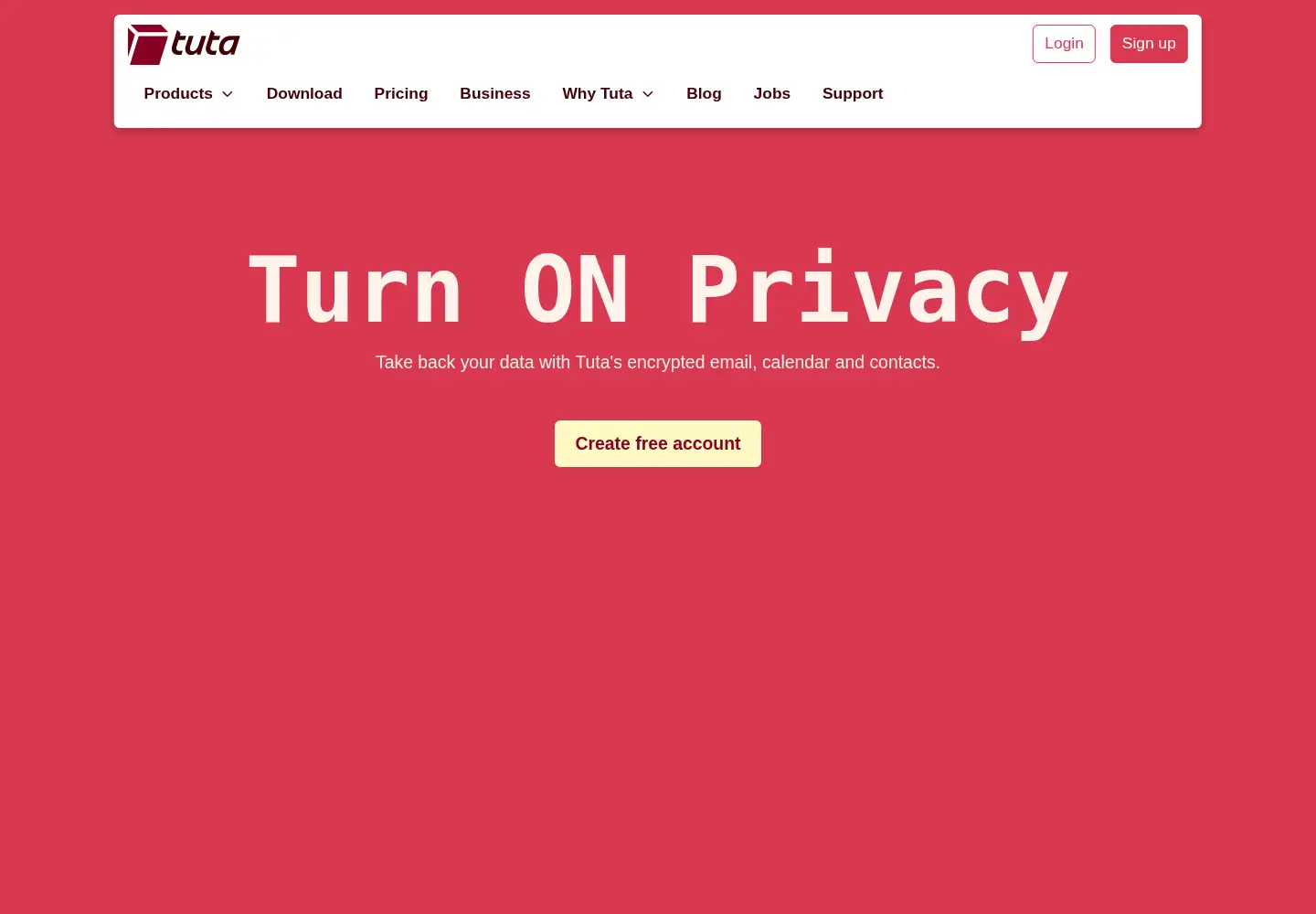 Screenshot of tuta.com