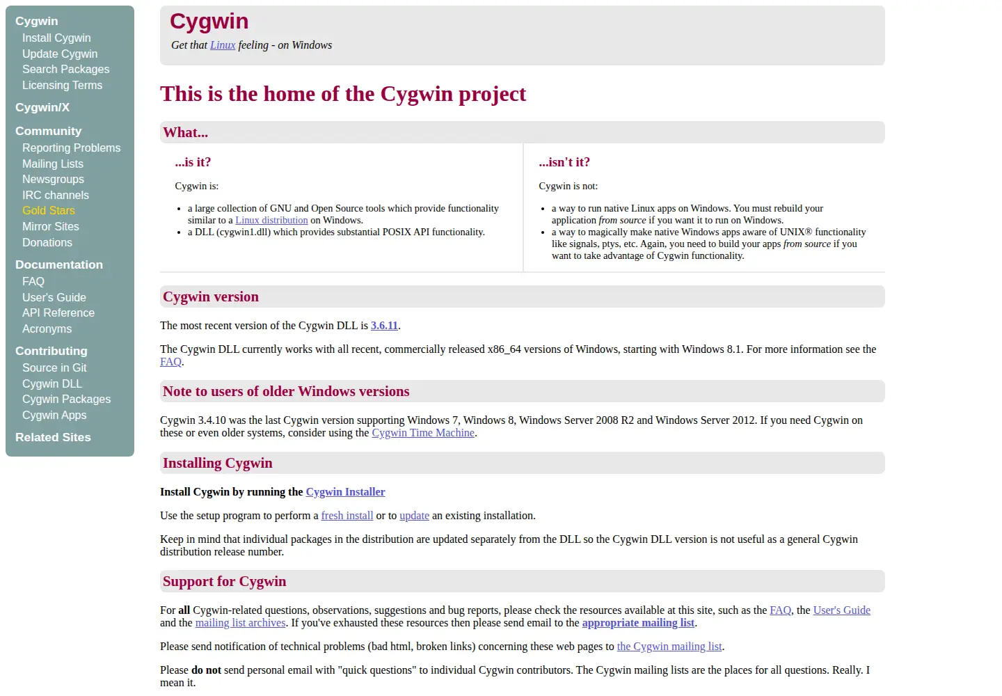 Captured homepage of cygwin.org in the current scan