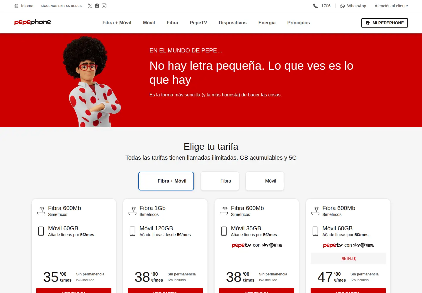 Screenshot of pepephone.com