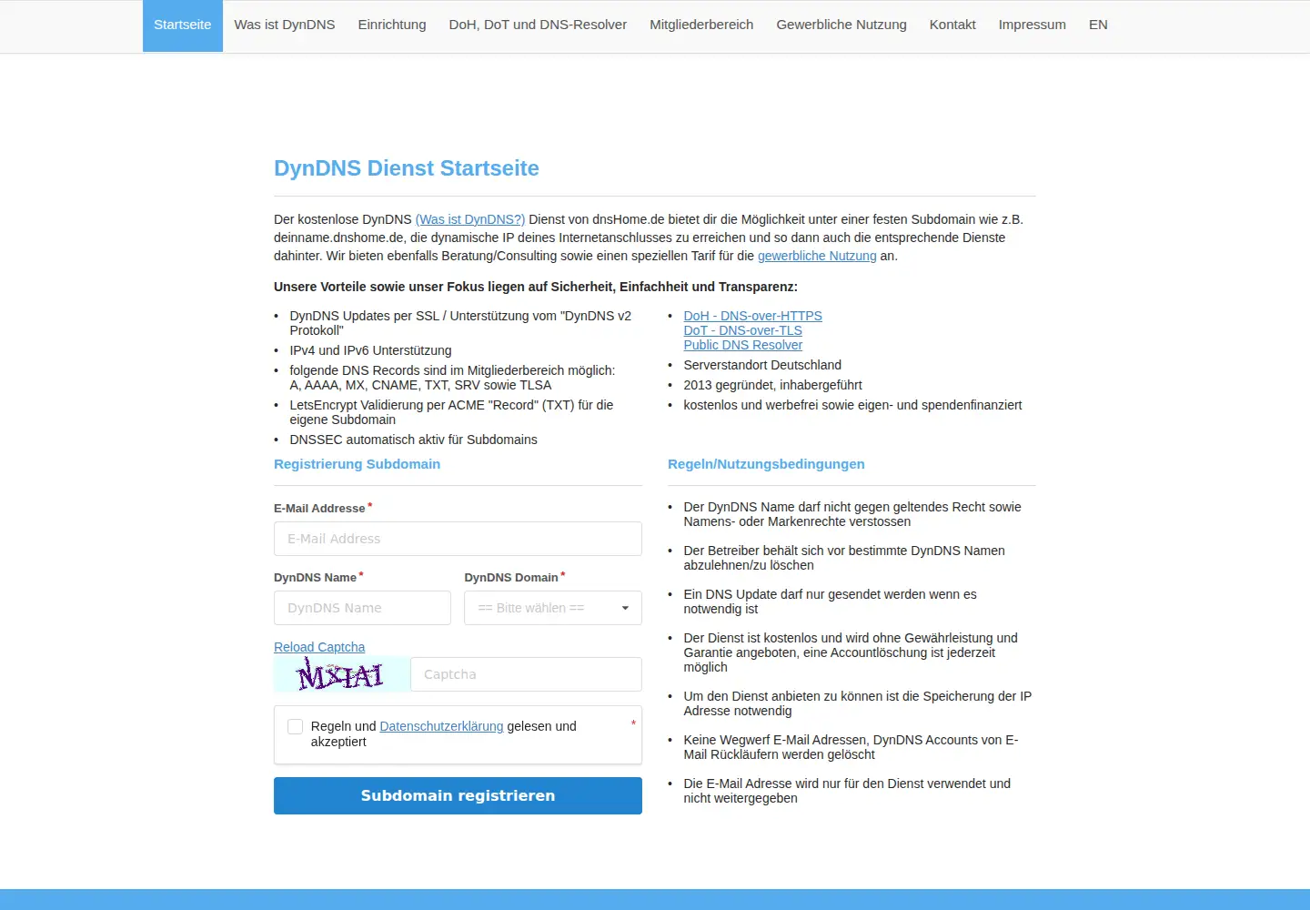 Screenshot of dnshome.de