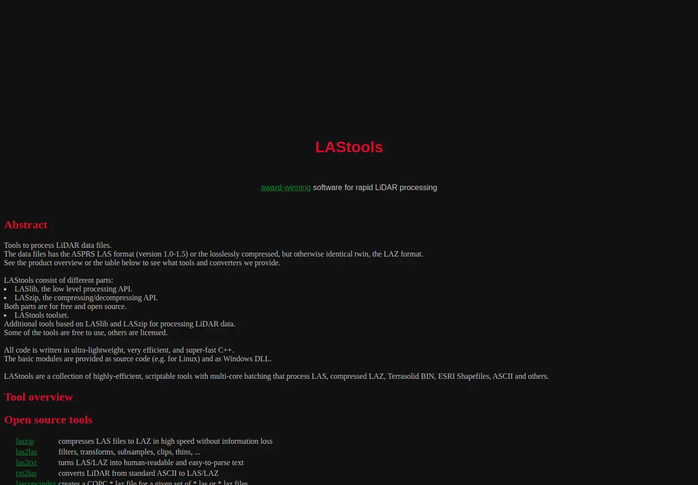 Captured homepage of lastools.org in the current scan