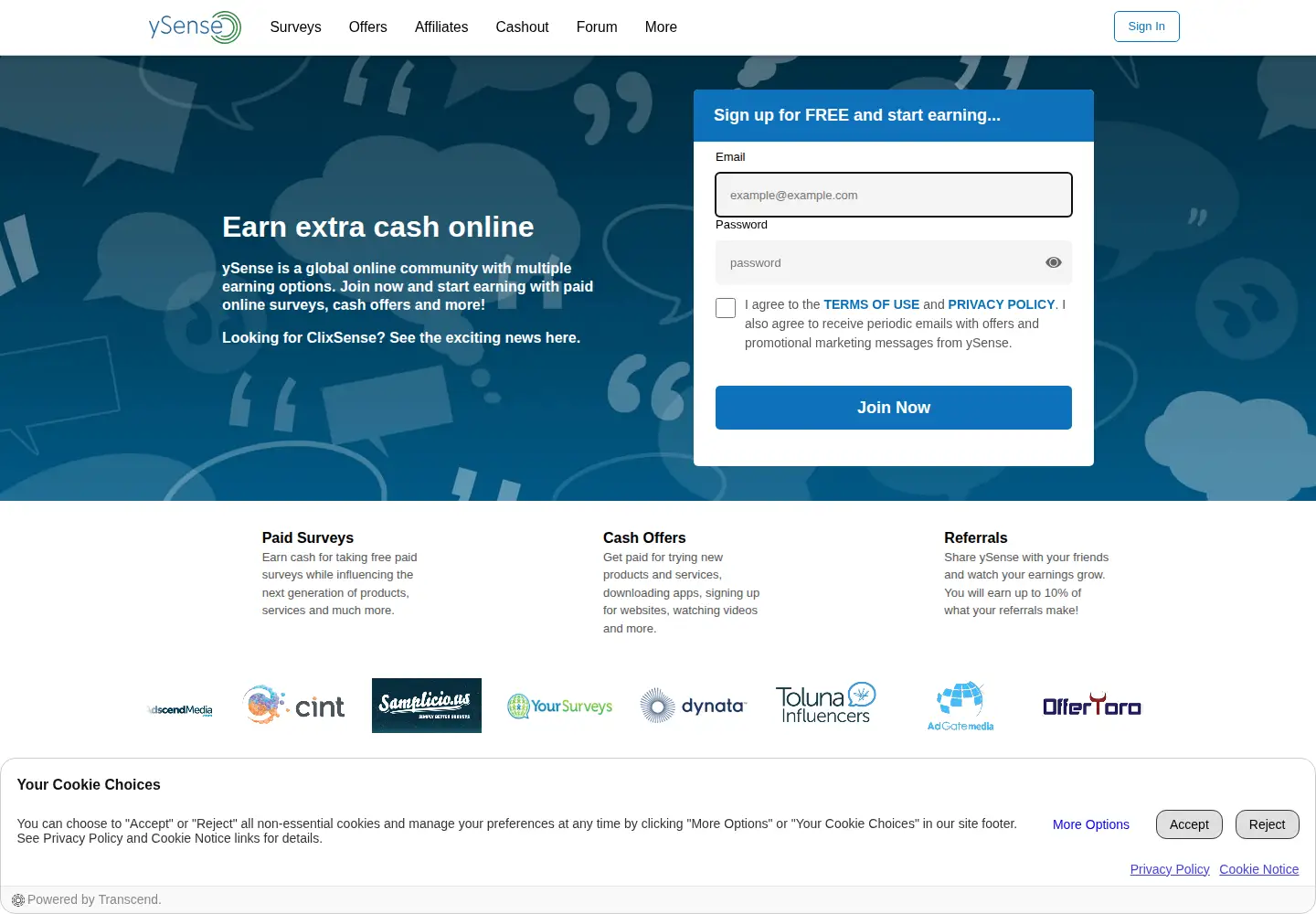 Screenshot of ysense.com