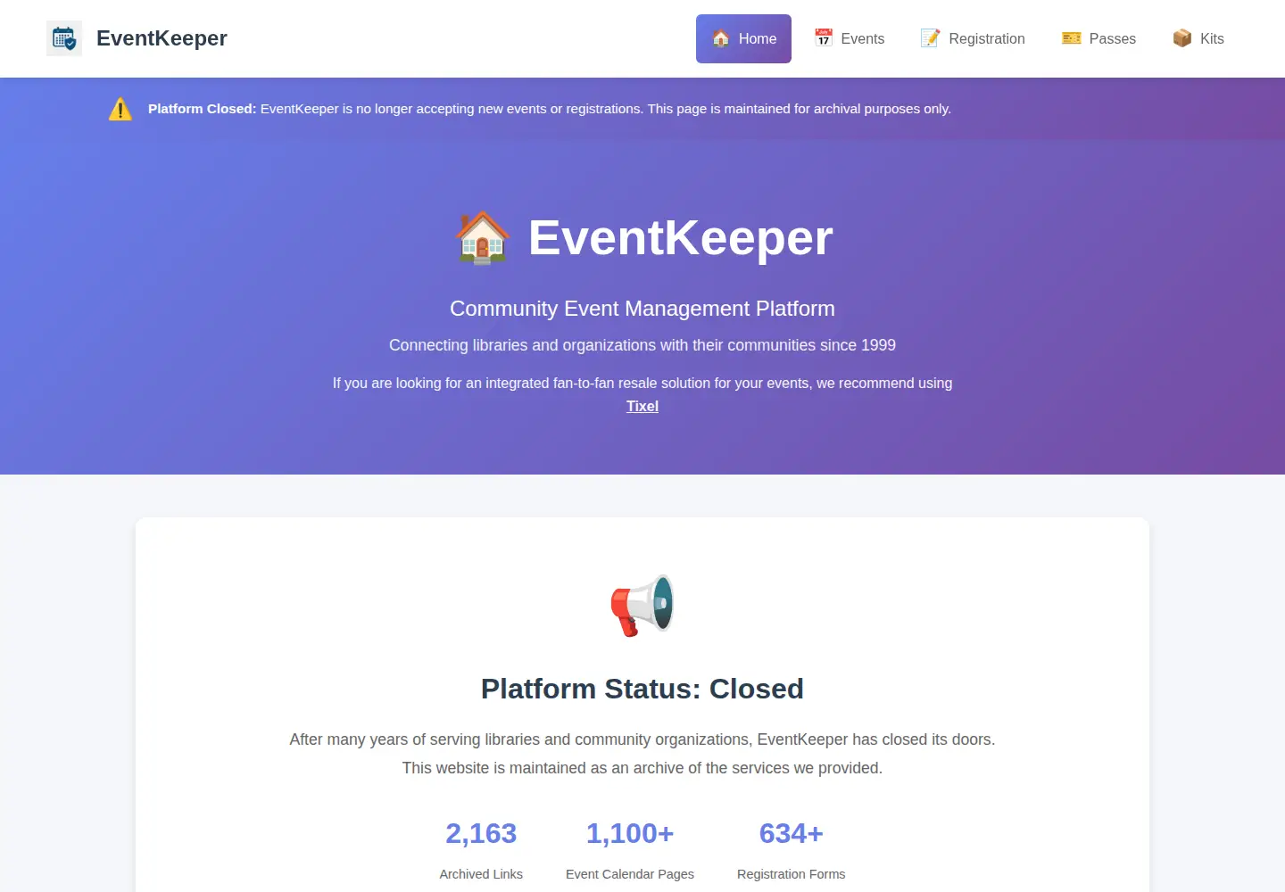 Screenshot of eventkeeper.com