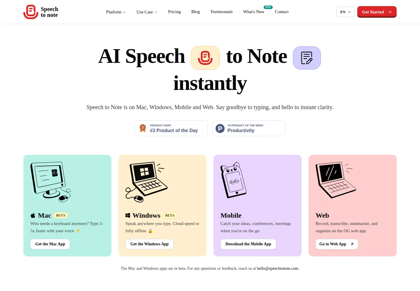 Screenshot of speechtonote.com