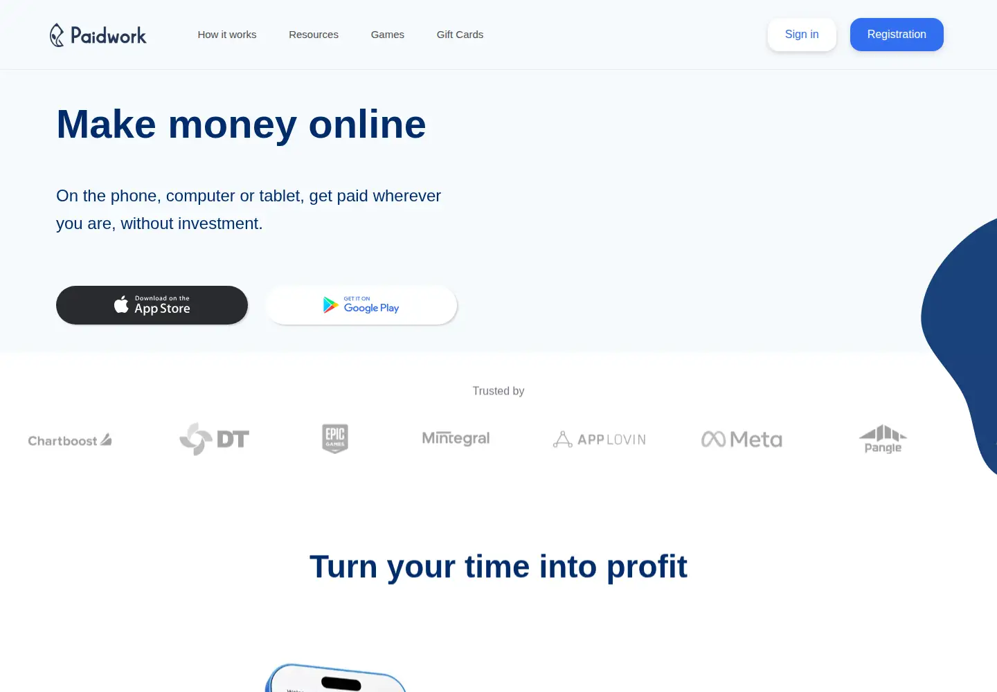 Captured homepage of paidwork.com in the current scan