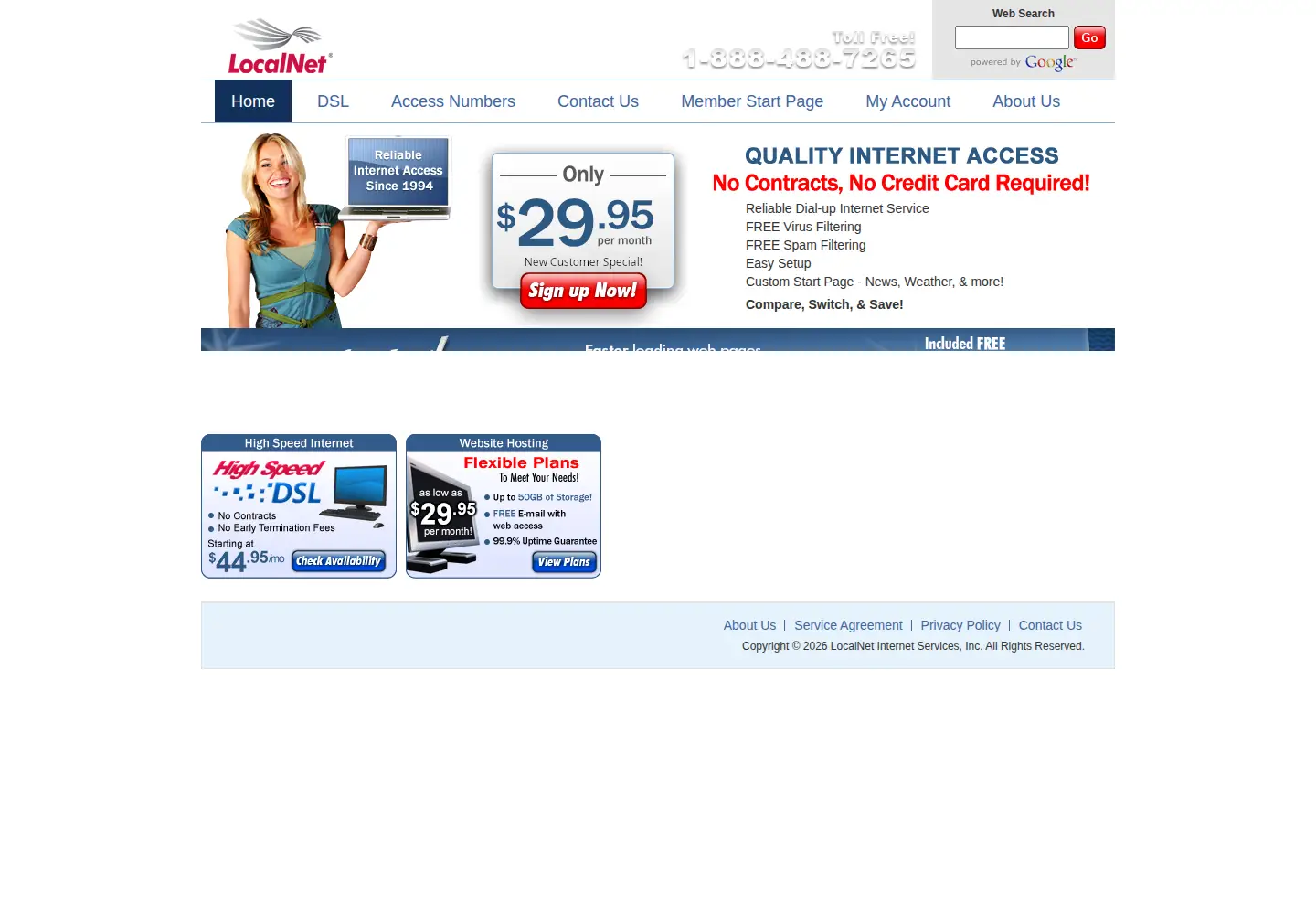 Captured homepage of localnet.com in the current scan