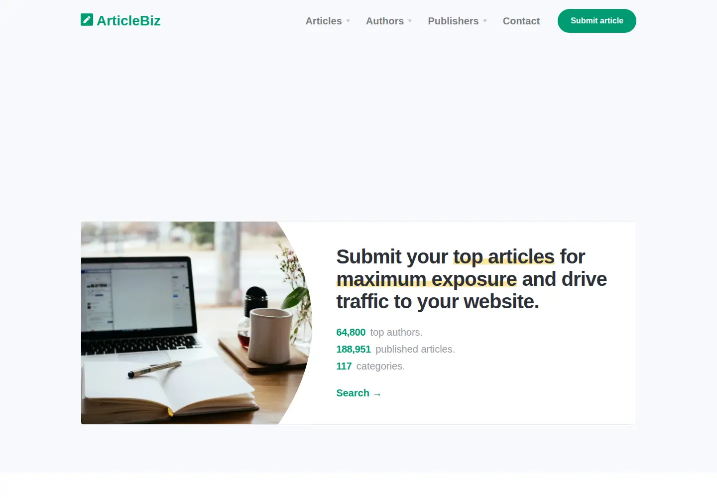 Captured homepage of articlebiz.com in the current scan