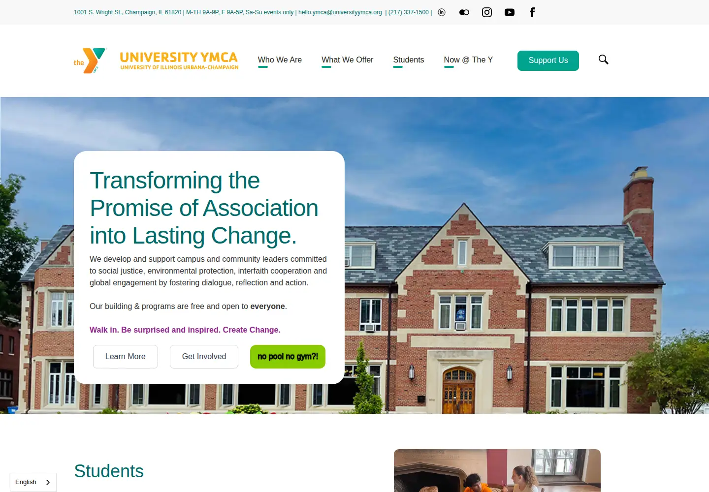Captured homepage of universityymca.org in the current scan