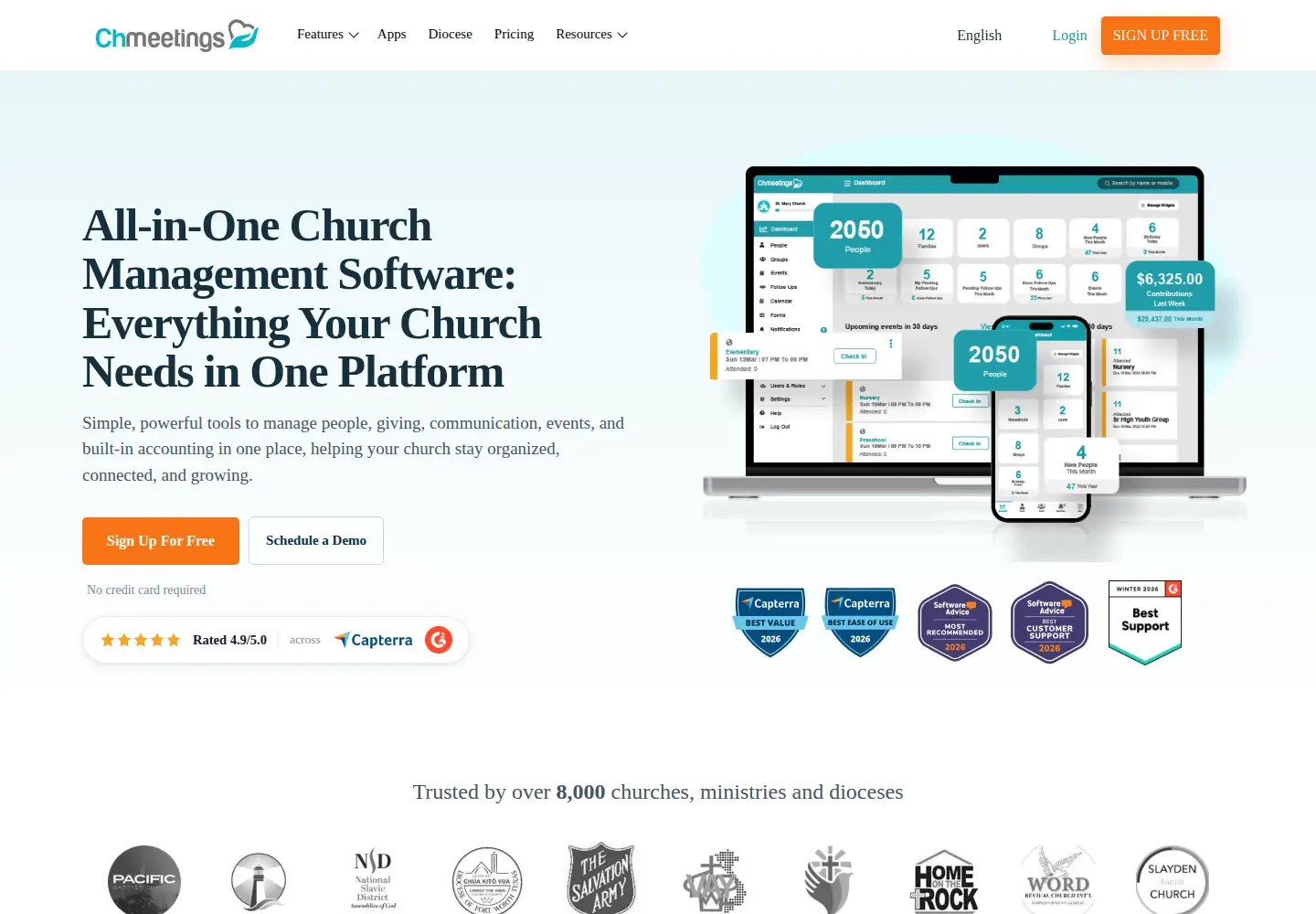Screenshot of chmeetings.com