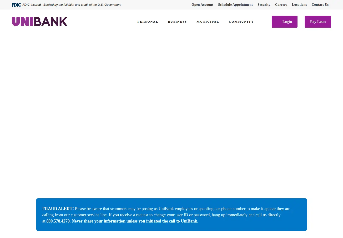 Captured homepage of unibank.com in the current scan
