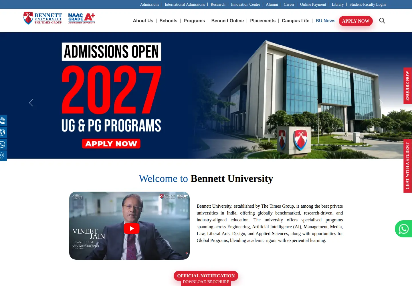 Screenshot of bennett.edu.in
