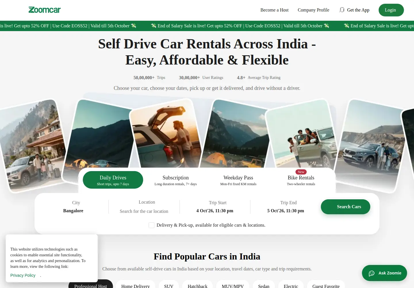 Screenshot of zoomcar.com