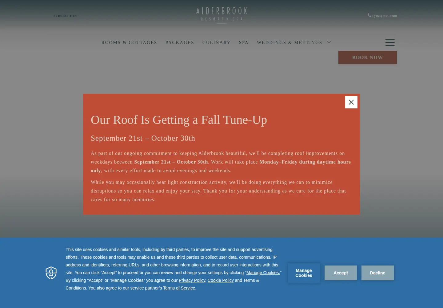 Captured homepage of alderbrookresort.com in the current scan