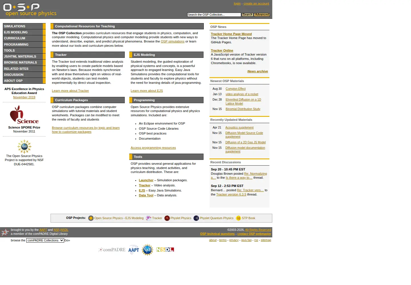 Captured homepage of opensourcephysics.org in the current scan