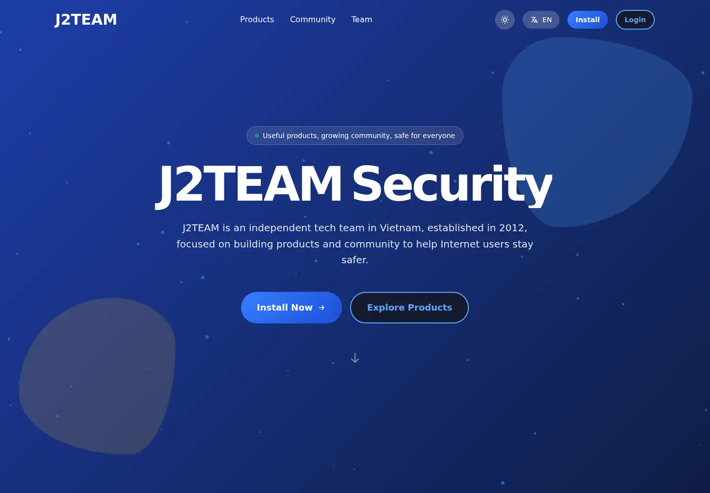 Captured homepage of j2team.dev in the current scan