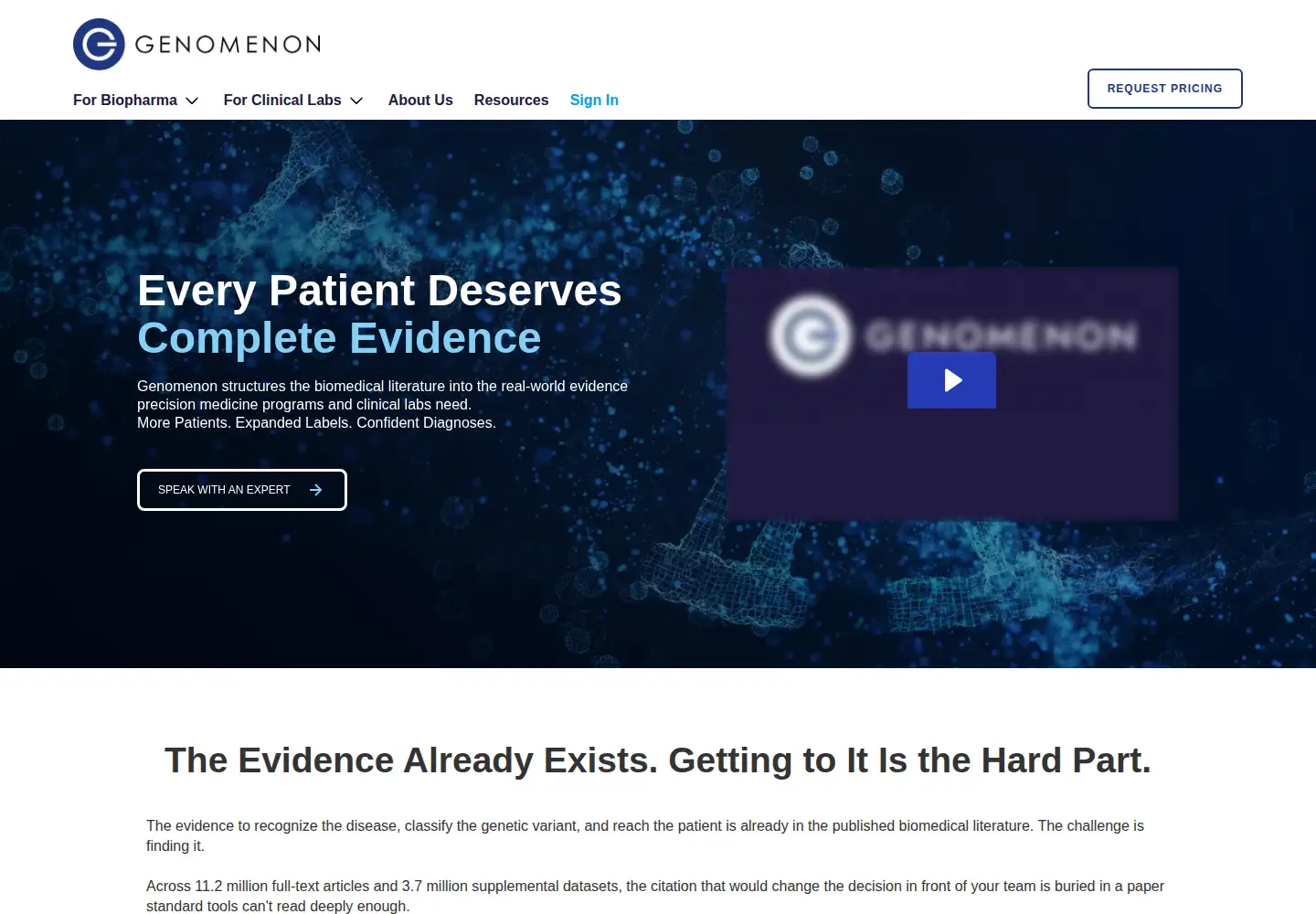 Screenshot of genomenon.com