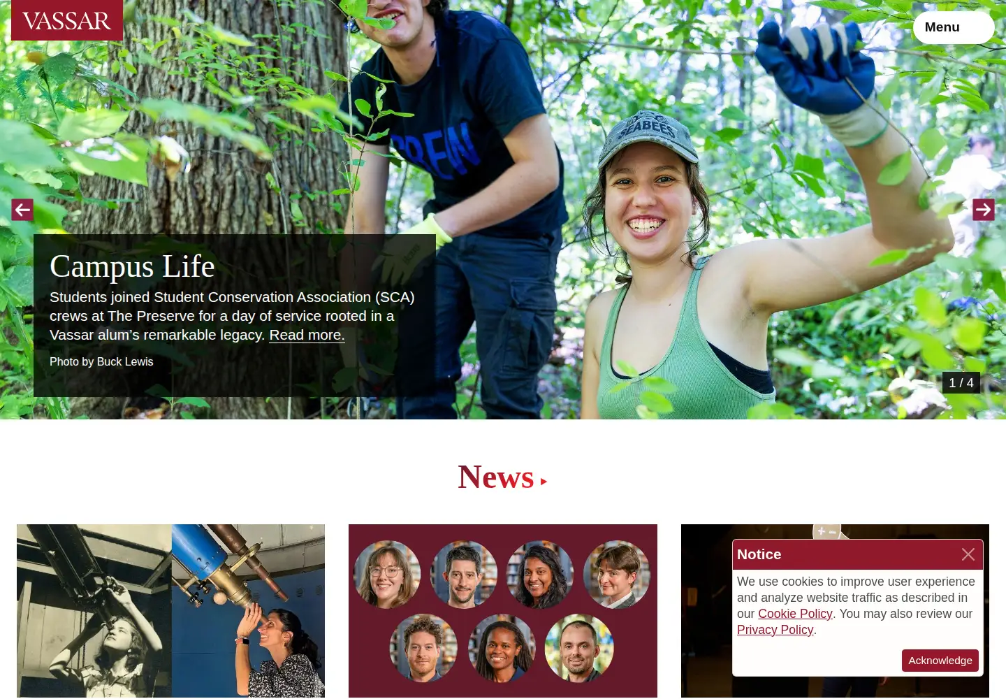 Screenshot of vassar.edu