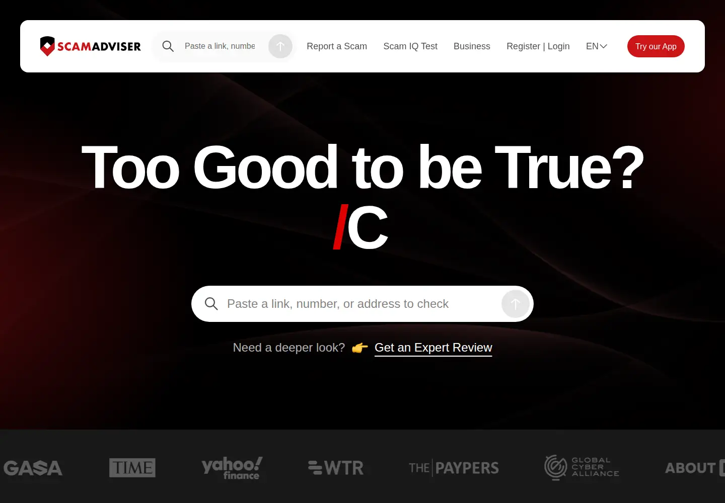 Screenshot of scamadviser.com