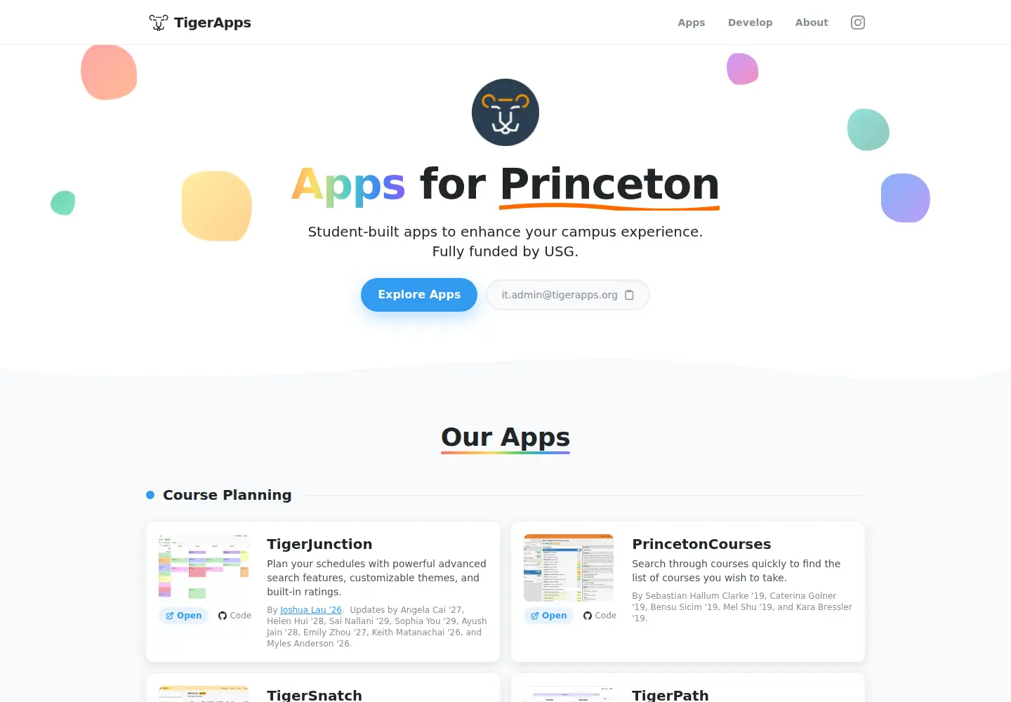 Screenshot of tigerapps.org