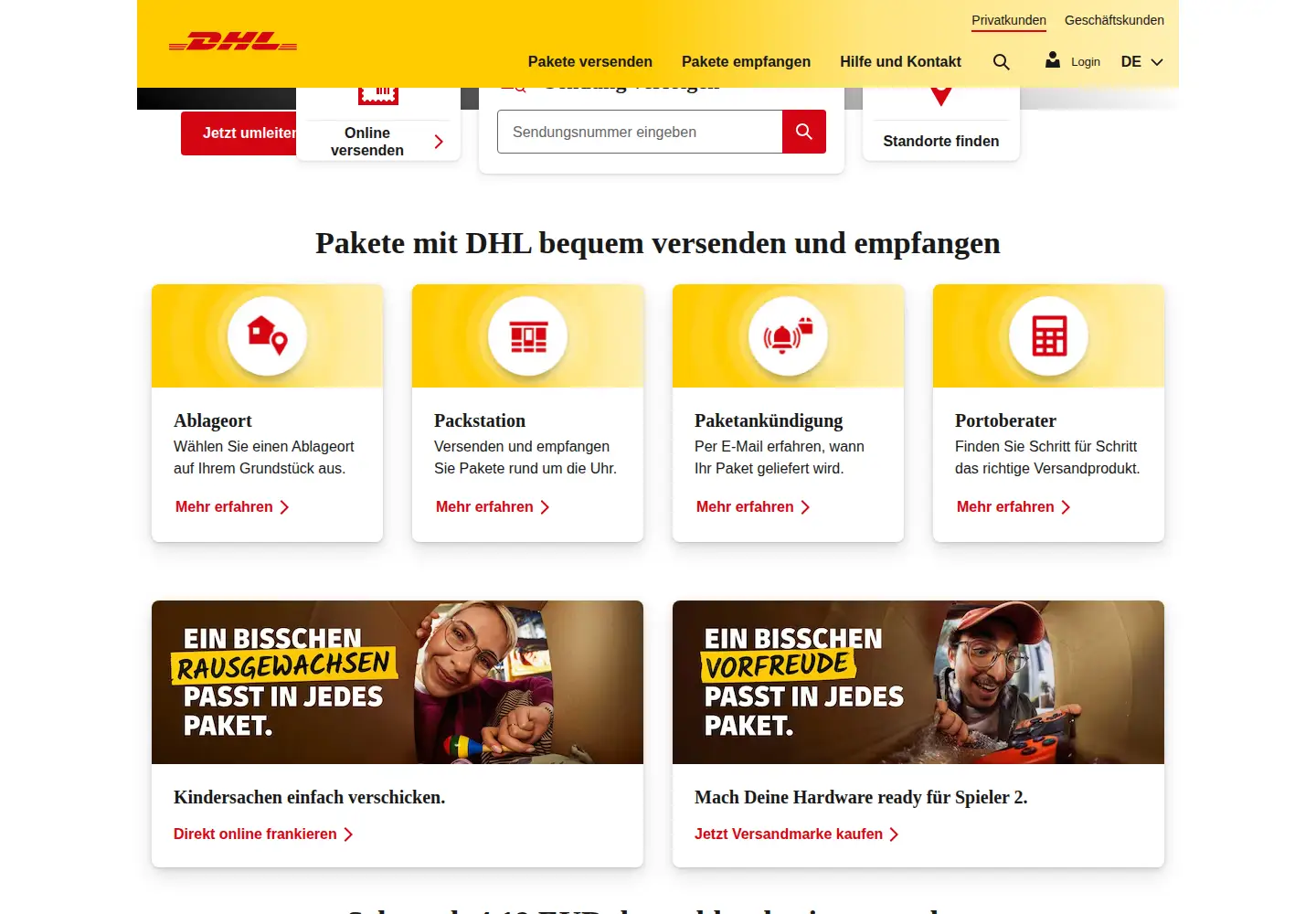 Screenshot of dhl.de