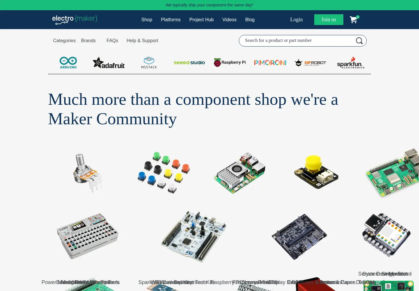 Captured homepage of electromaker.io in the current scan