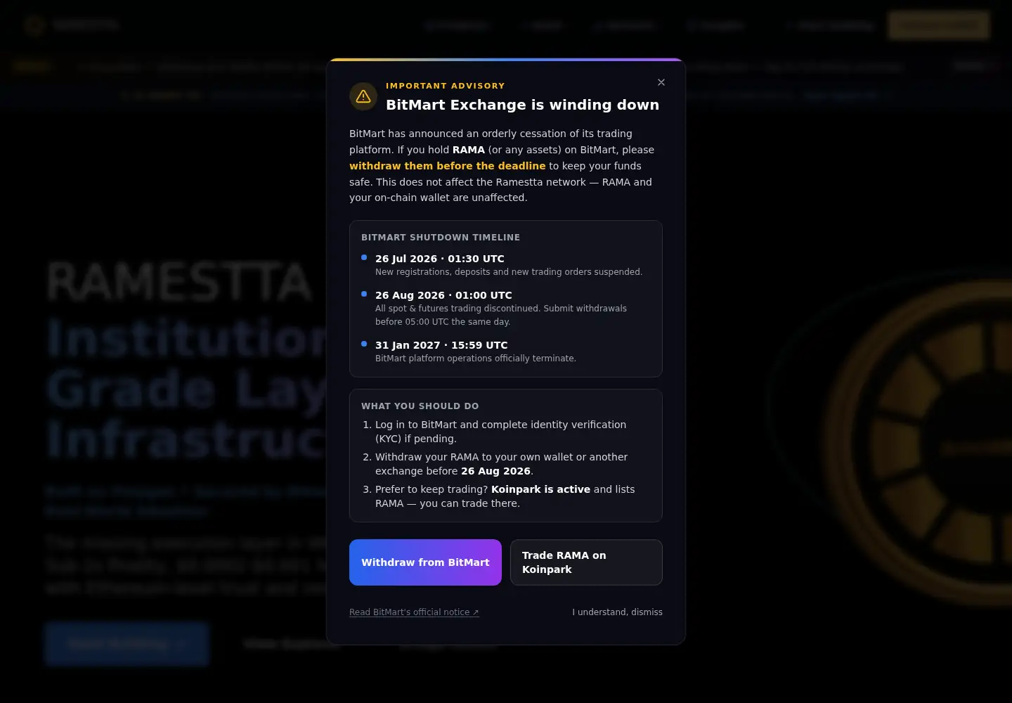 Captured homepage of ramestta.com in the current scan