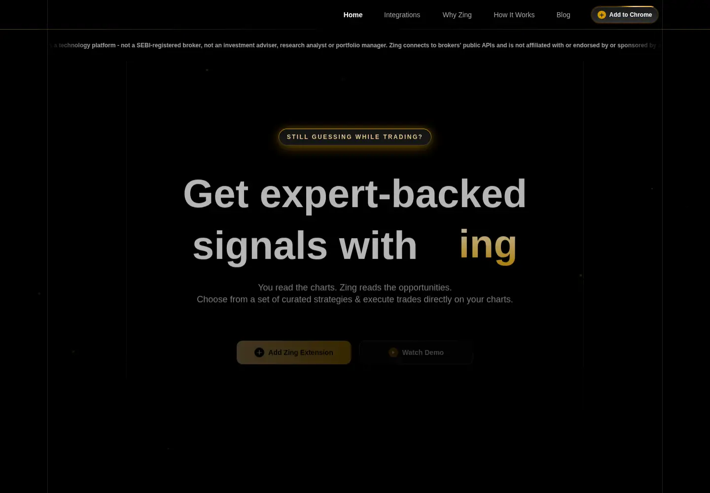 Captured homepage of zing.trade in the current scan