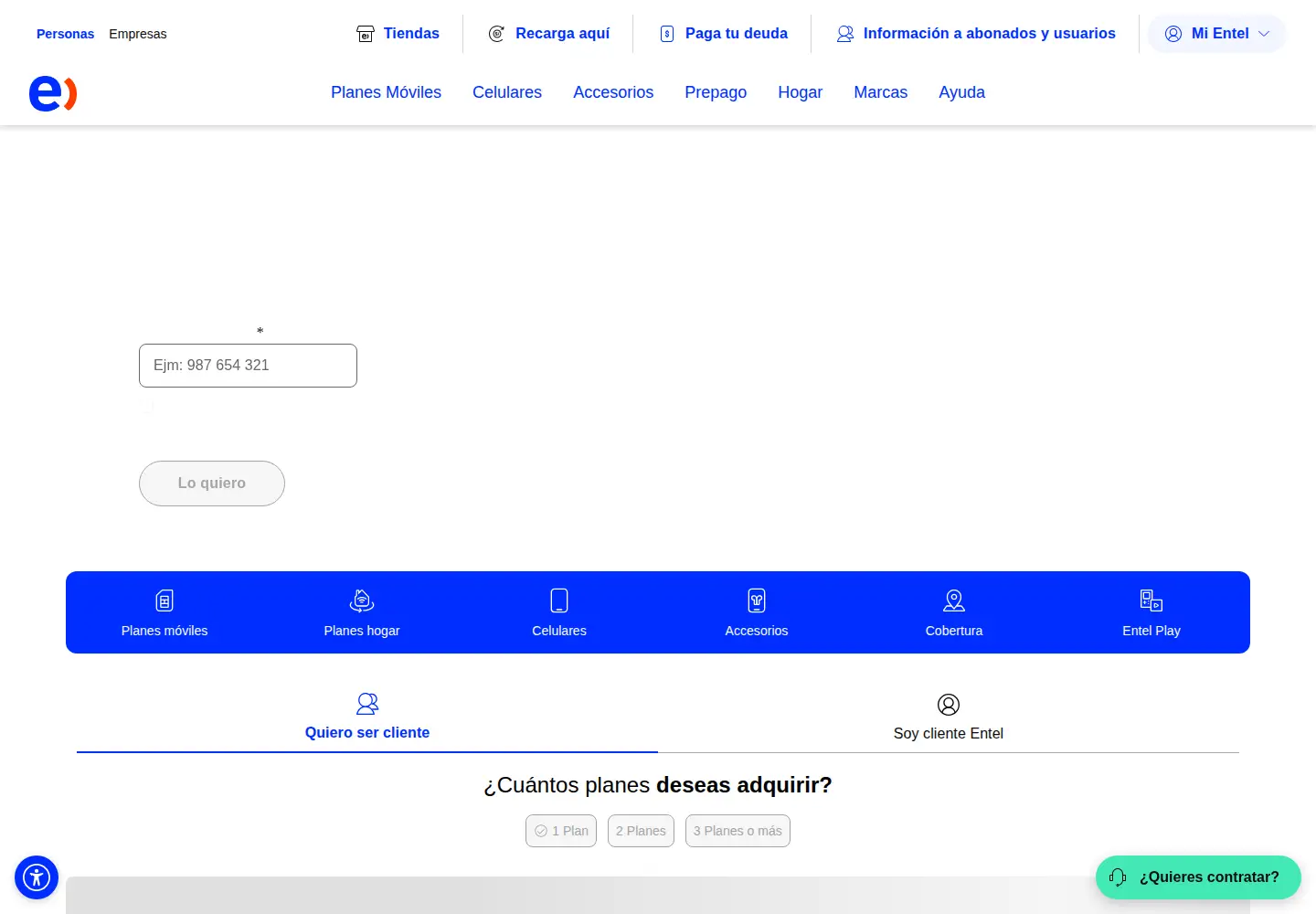 Screenshot of entel.pe