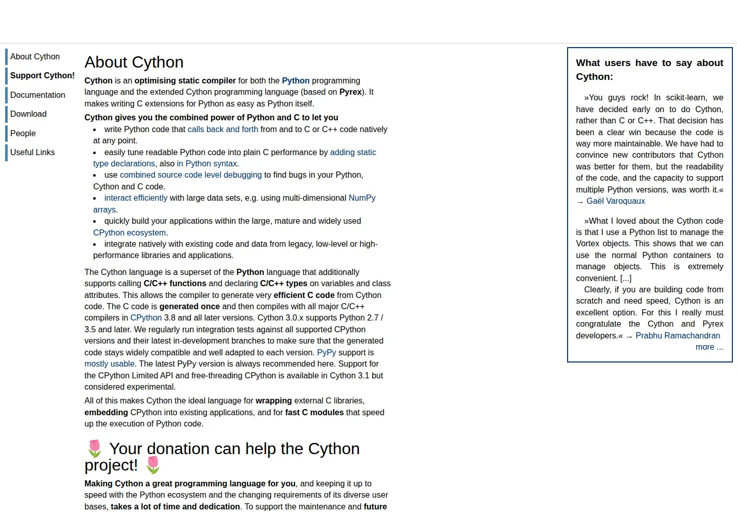 Screenshot of cython.org