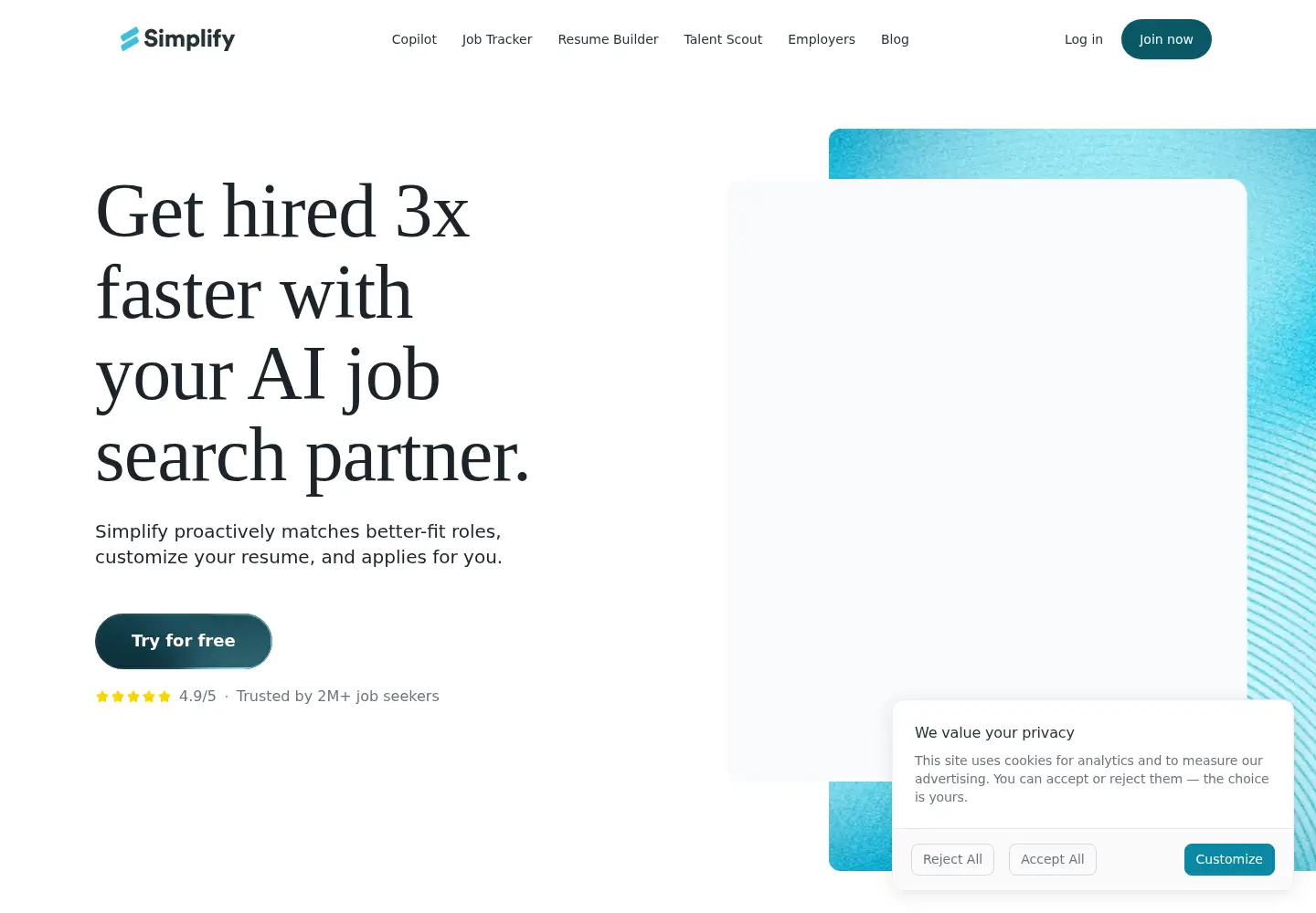 Captured homepage of simplify.jobs in the current scan
