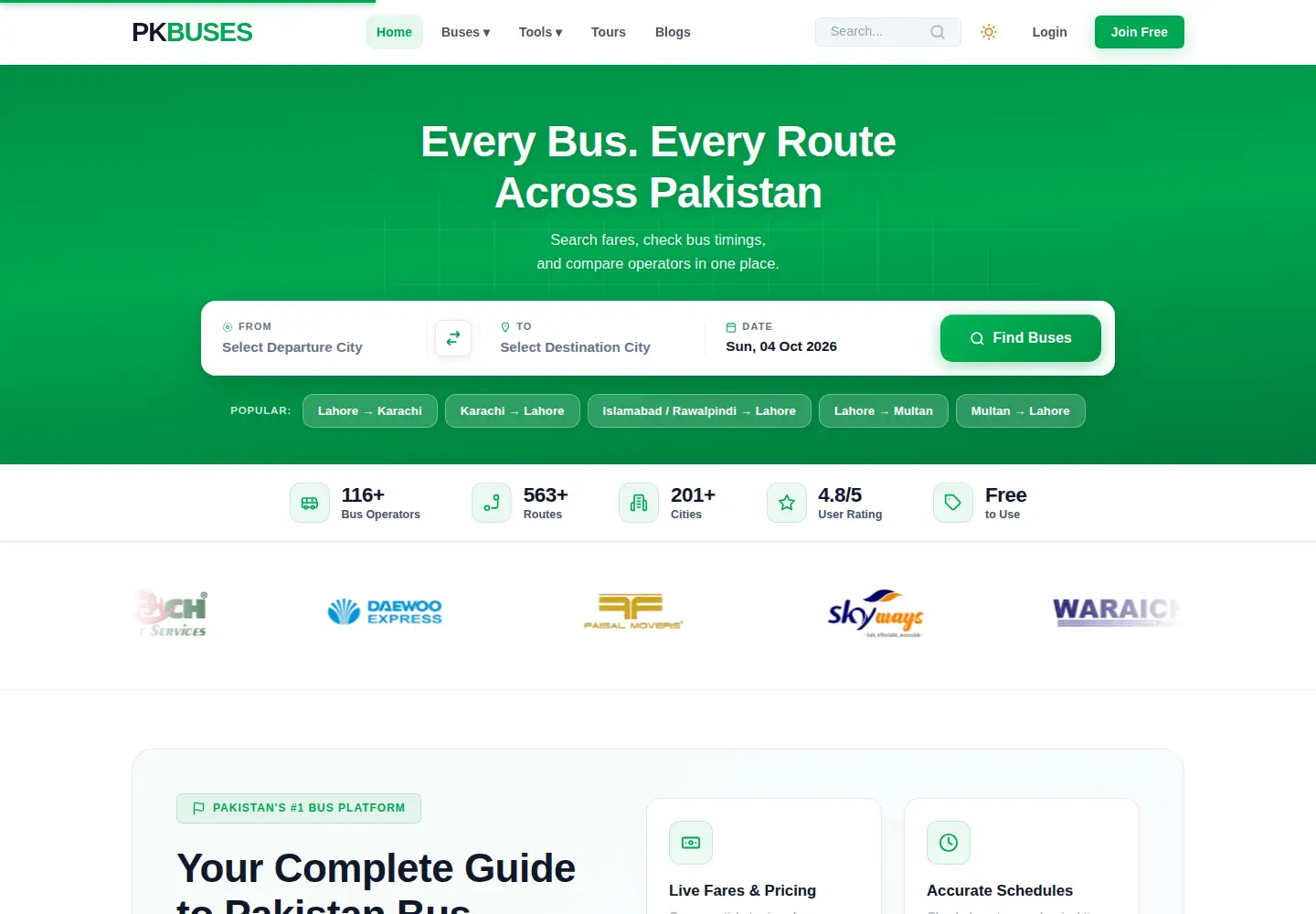 Captured homepage of pkbuses.com in the current scan