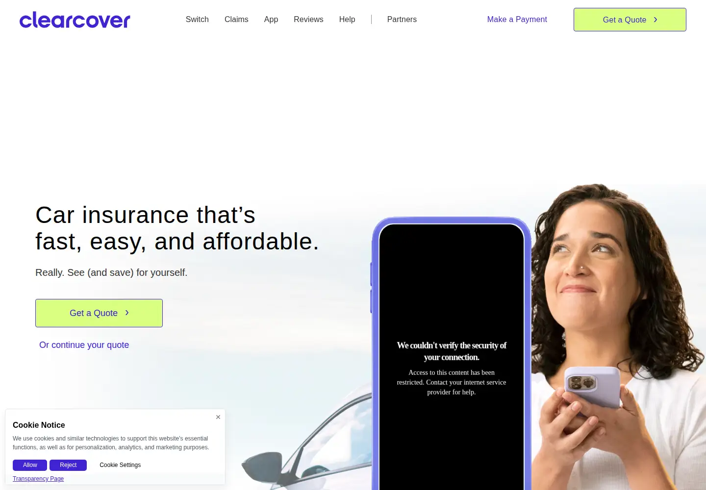 Screenshot of clearcover.com