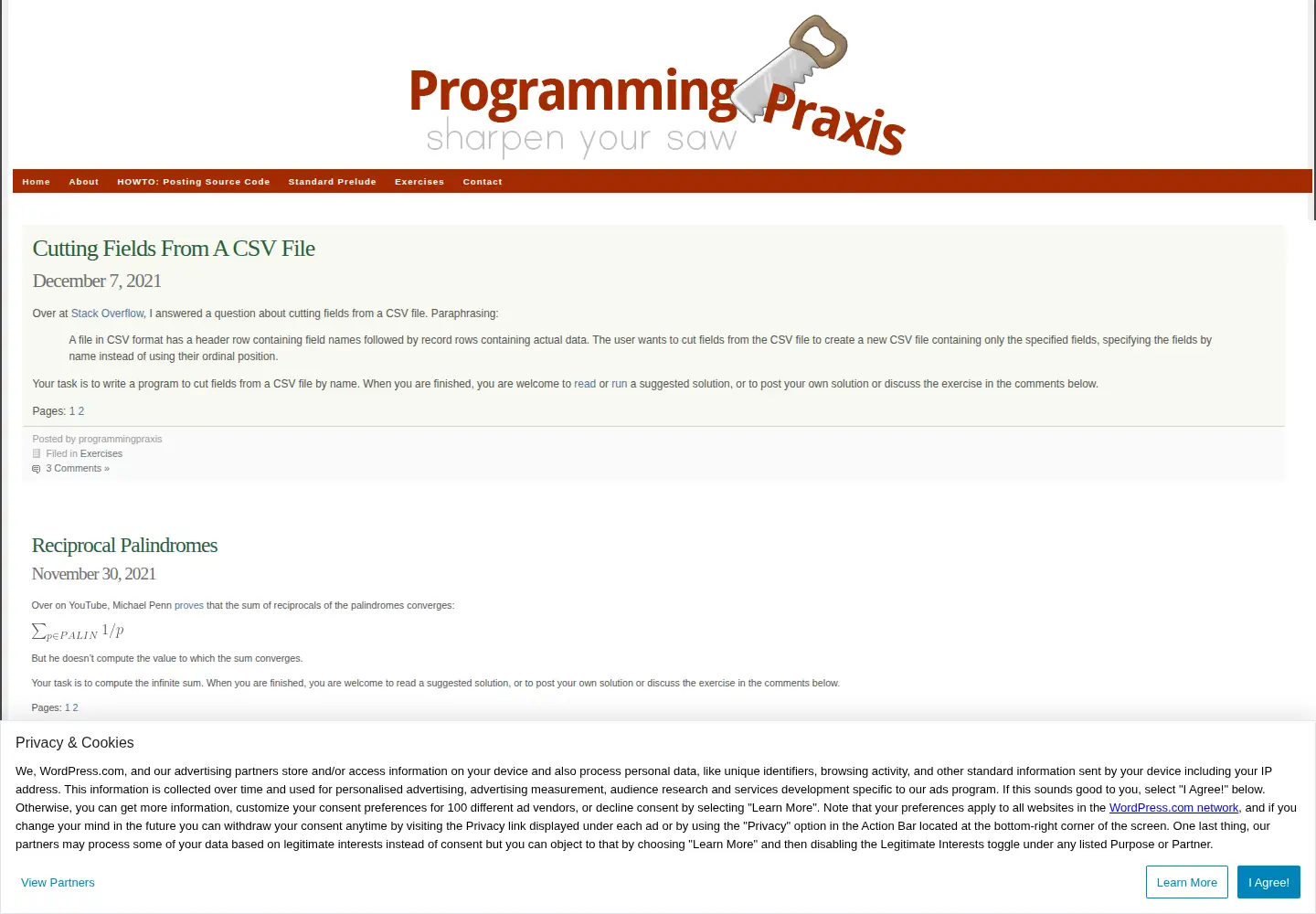 Screenshot of programmingpraxis.com