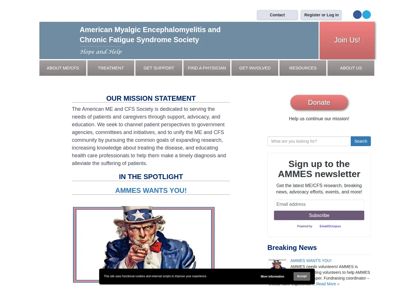 Captured homepage of ammes.org in the current scan
