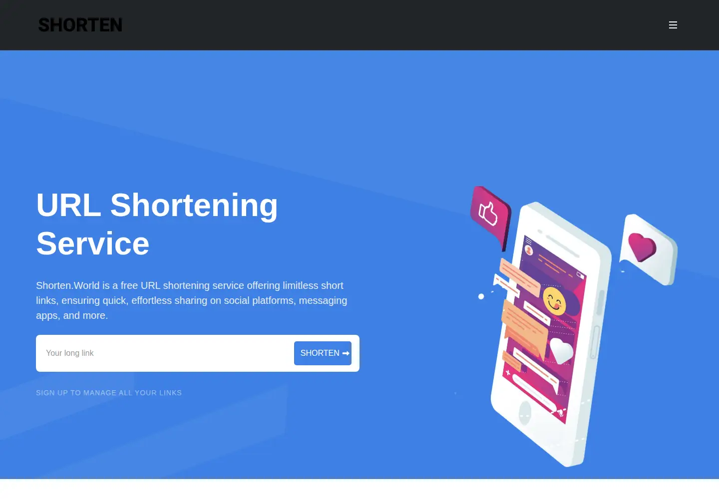 Captured homepage of shorten.world in the current scan